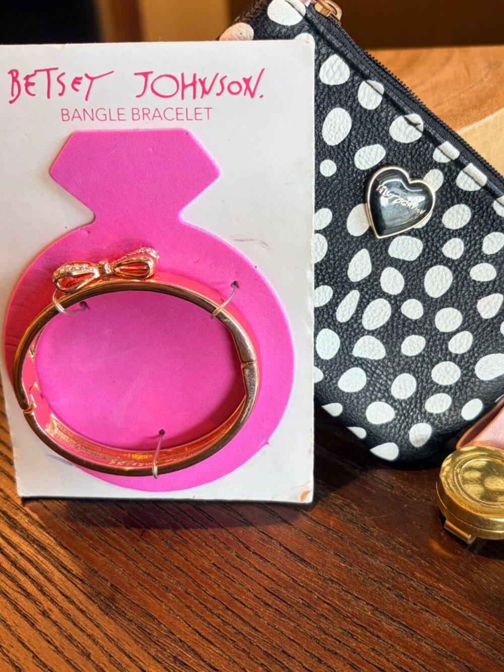 Betsey Johnson Bundle Wallet and NWT Polished Gold Hinged Bracelet With Bow